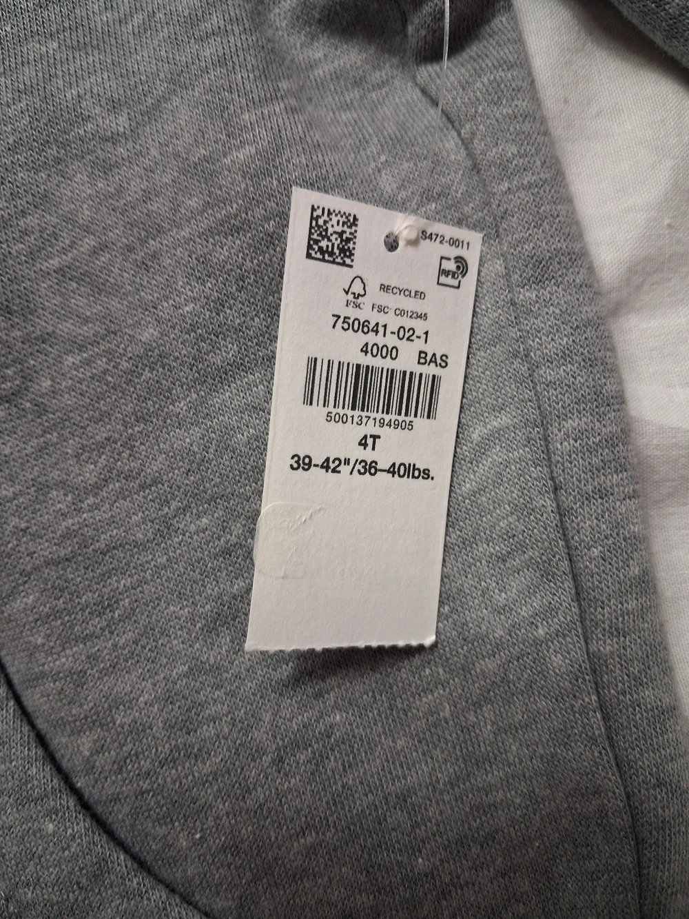 Old Navy Toddler Hooded Sweat Jacket Size 4T Gray Full Front Zip Long Sleeve NEW